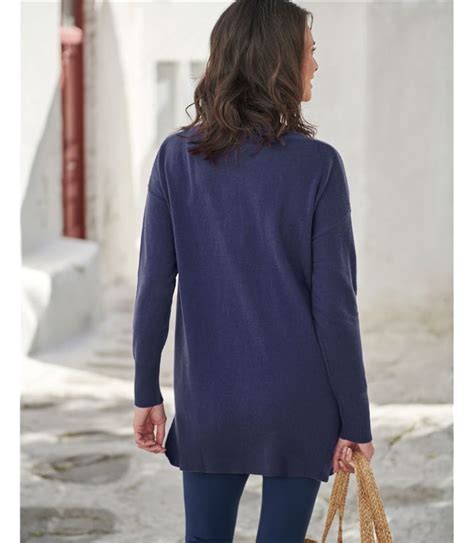 Navy Cashmere Merino Deep V Neck Tunic WoolOvers US