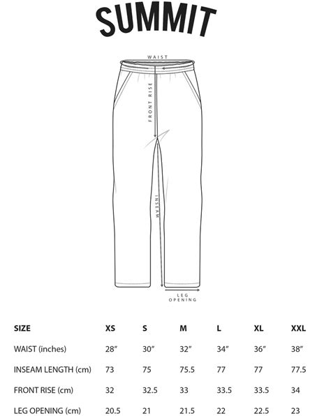 Straight Leg Sweatpants Sizing Chart Summit