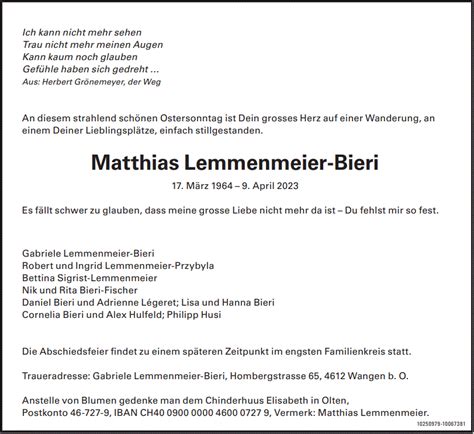 Matthias Lemmenmeier Bieri 1964 Anzeiger TGO