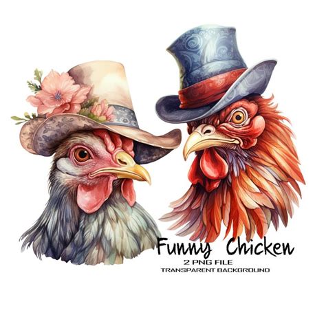 Chicken Clipart, Funny Rooster and Hen PNG File - Etsy | Bird drawings ...