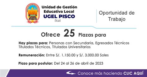 Convocatoria Ugel Pisco [cas] 25 Plazas Administración Computación E Informática