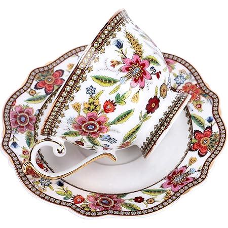 Amazon De Fanquare Rot Blume Fine Bone China Teetasse Set Vintage