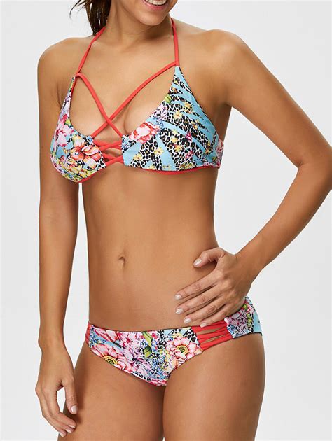 34 OFF 2021 Cut Out Floral Halter Bikini Set In FLORAL DressLily