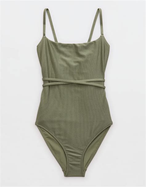 Aerie Shine Rib Strappy Scoop Full Coverage One Piece Swimsuit