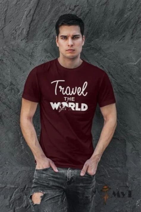 Printed Maroon Base Maroon Mens Cotton T Shirt Round Neck At Rs 210