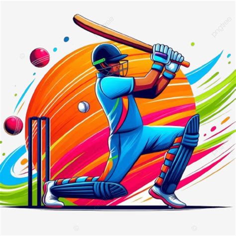 Colorful Cricket Batsman Hitting With Bat On White Background Batsman