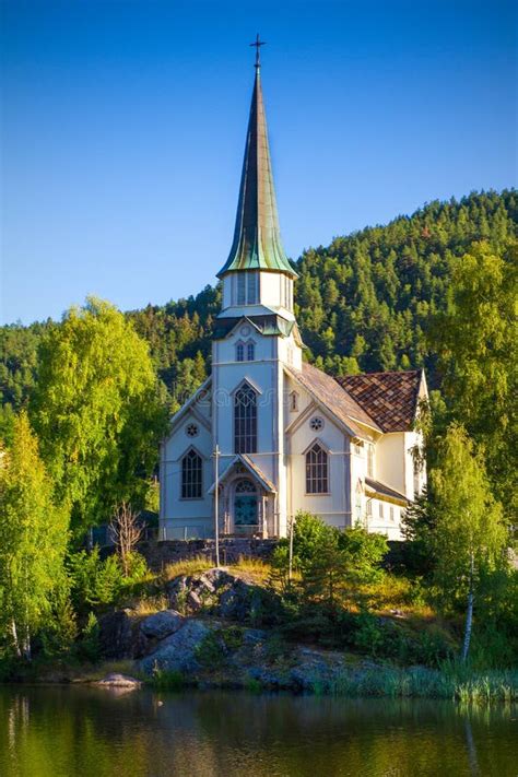 Skotfoss Church - View from the Telemark Canal Skien, Norway. Stock ...