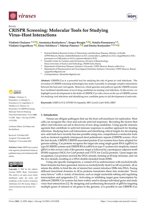 Pdf Crispr Screening Molecular Tools For Studying Virushost