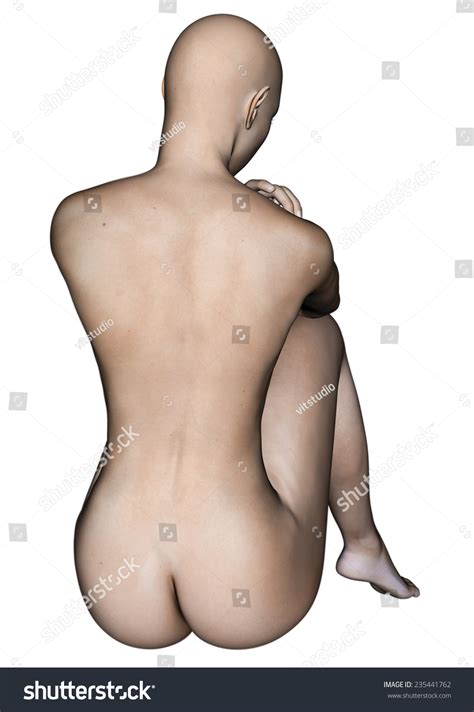 Naked Woman Sitting Back View Isolated ภาพประกอบสตอก 235441762