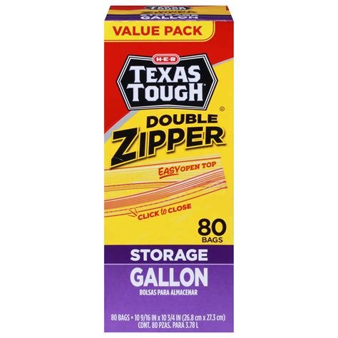 H-E-B Texas Tough Double Zipper Gallon Storage Bags - Shop Storage Bags at H-E-B