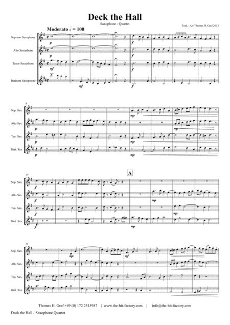 Deck The Halls Christmas Carol Polyphonic Saxophone Quartet Arr