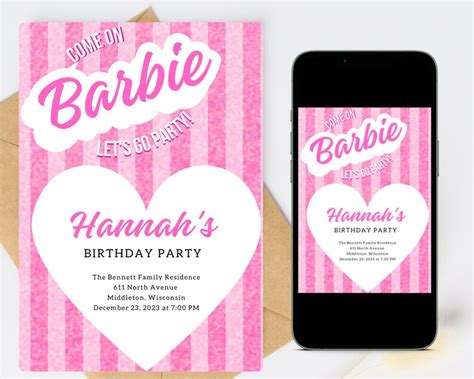 Barbie Birthday Invitation Barbie Digital Birthday Invitation