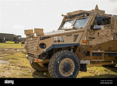 Close Up Of A British Army Foxhound 4x4 Wheel Drive Protected Patrol
