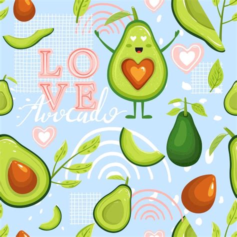 Premium Vector Seamless Pattern With Cartoon Avocado Fruits Creative