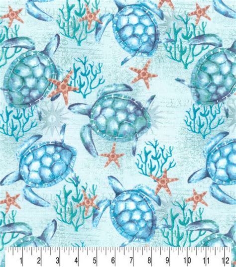 Sea Turtle Fabric Sea Turtles And Starfish Fabric 100 Cotton Fabric