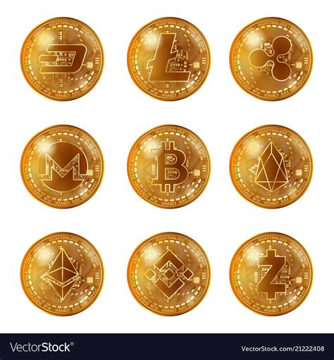 Golden Cryptocurrency Coins Set Royalty Free Vector Image