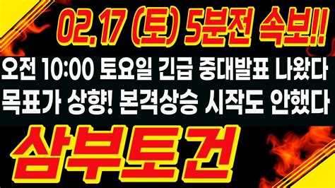 삼부토건 주가전망 🔥 2월 17일토 토요일 긴급 중대발표 나왔다 목표가 상향 본격상승 시작도 안했다 박순혁 서정덕