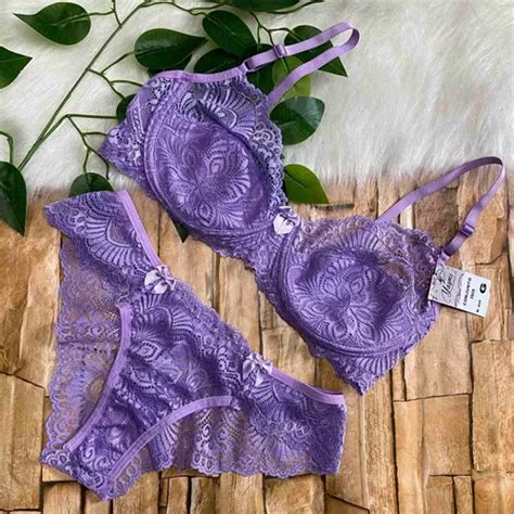 Conjunto Lingerie Rendado Sem Bojo Aro Calcinha Suti