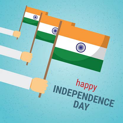 India Selamat Hari Kemerdekaan Tangan Memegang Bendera India Ilustrasi ...