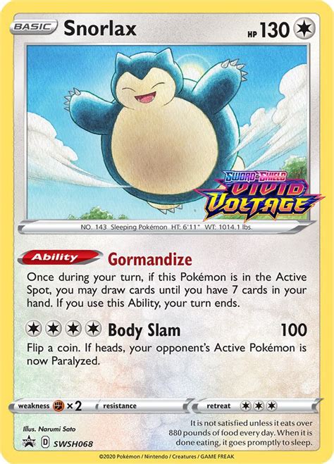 Snorlax SWSH068 Prerelease SWSH Sword Shield Promo Cards Pokemon