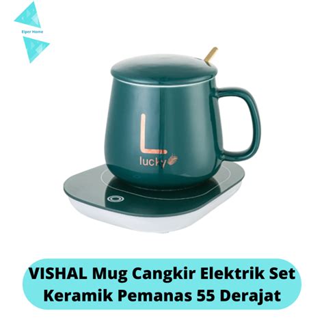 VISHAL Mug Cangkir Elektrik Set Keramik Pemanas 55 Derajat Penghangat