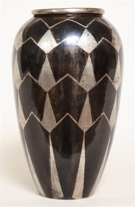 Fernand Grange French Art Deco Brass And Silver Dinanderie Vase For