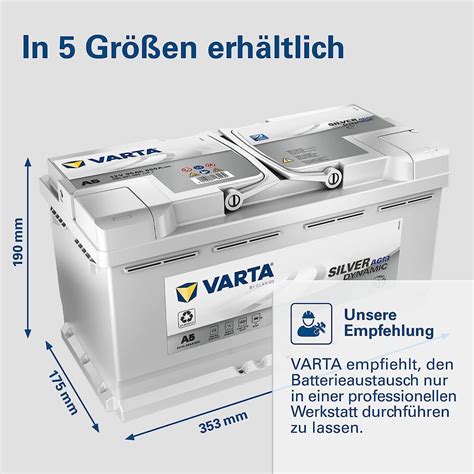 VARTA A5 Ex G14 Silver Dynamic AGM Start Stop Plus Autobatterie 12V