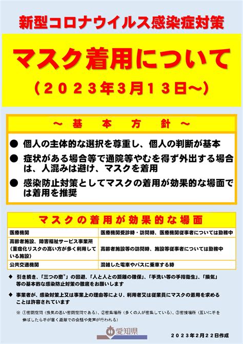 【重要】マスク着用の考え方の見直し等（取扱い）について313～ おでかけナビ・名古屋と愛知の公園であそぼう！おでかけナビ・名古屋と