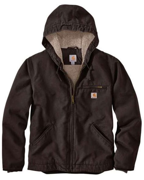 Carhartt Mens Dark Brown Washed Duck Sherpa Lined Hooded Work Jacket