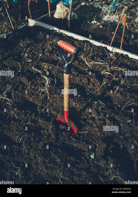 Spade In Soil Stock Photo Alamy