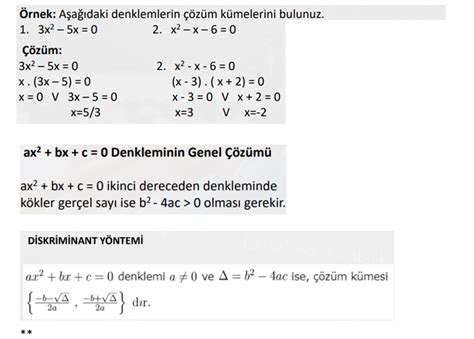 Kinci Dereceden Bir Bilinmeyenli Denklemler Tyt Ayt Yks