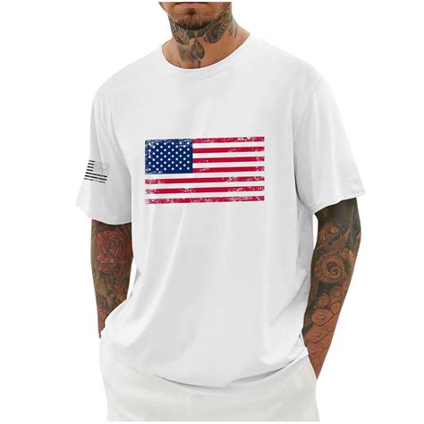 Gmwm Independence Day Mens Tees American Flag Print Short Sleeve Crew