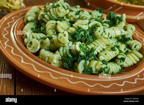 Fusilli Col Pesto Alla Genovese Classic Ligurian Dish With Basil