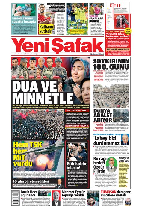 Yeni Şafak Gazetesi 15 Ocak 2024 Pazartesi Günü Manşeti