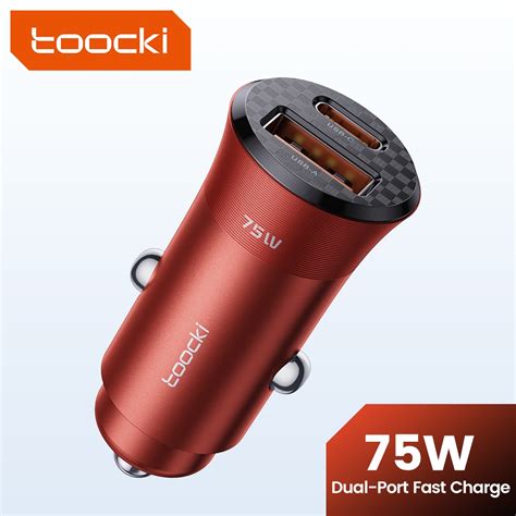 Toocki 75w Pd Fast Charging Type C Car Charger Dual Port Usb Adapter Aluminum Alloy Phone