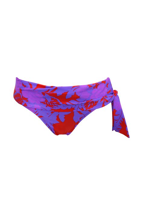 Heatwave Fold Over Tie Bikini Brief In Red Purple Pour Moi