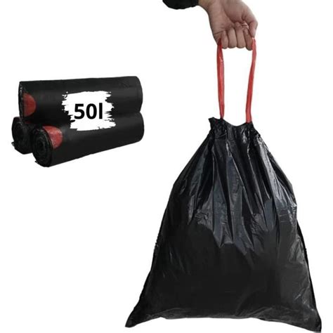 Sacs Poubelles 50 L Noirs Rouleaux Lien Coulissant Lot De 100 Sacs