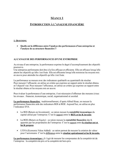 Séance 1 Introduction à l analyse financière S ÉANCE 1 I