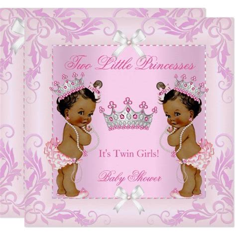 Princess Pink Pearls Twin Baby Shower Tiara Ethnic Invitation Zazzle