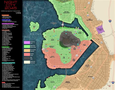 Detailed Night City 2045 With Zones Overlay Rcyberpunkred