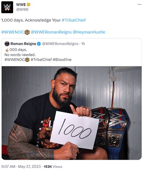 WWE Undisputed Universal Champion Roman Reigns Reaches 1000 Days As ...