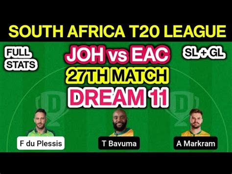 Joh Vs Eac Dream Team Prediction Joh Vs Eac Th Match Dream Team