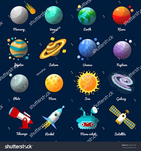 Space Universe Icon Set Descriptions Planets Stock Vector 448199194