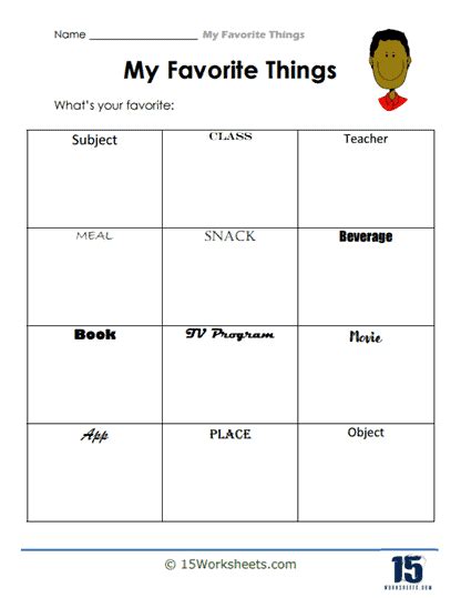 My Favorite Things Worksheet Twisty Noodle Worksheets Library