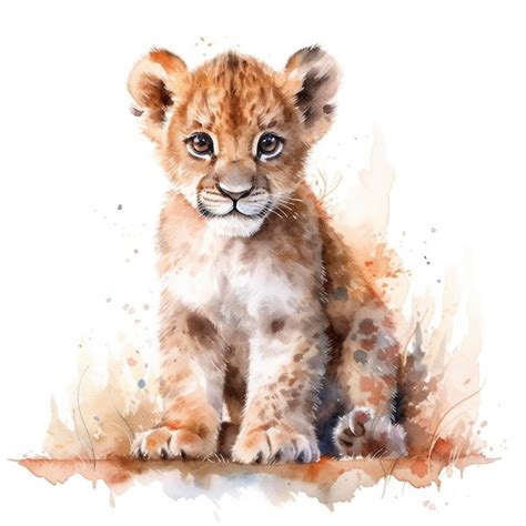 Premium Ai Image Watercolor Baby Lion