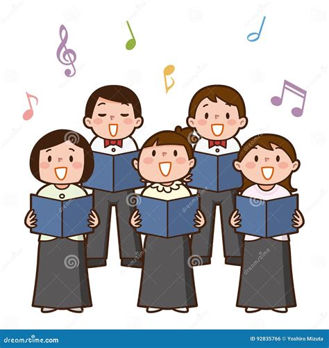 Vector Illustration Of Choir Girls And Boys Singing A Song Stock Vector