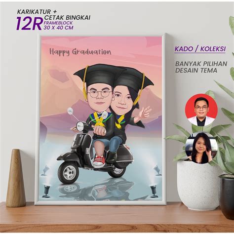 Jual Karikatur Custom Foto Wajah Wisuda Dan Cetak Bingkai A3 12R Jasa