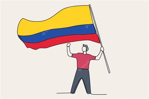 Ilustración A Color De Un Hombre Levantando Una Bandera Colombiana