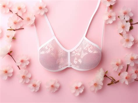 Premium Photo Top View Of Delicate Lingerie Amidst Cherry Blossoms On Pink Background For