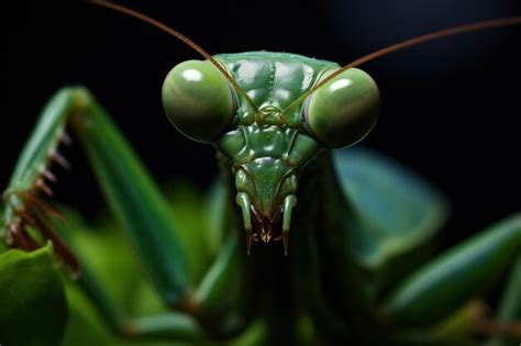 Una Mantis Religiosa Con Un Fondo Negro Foto Premium